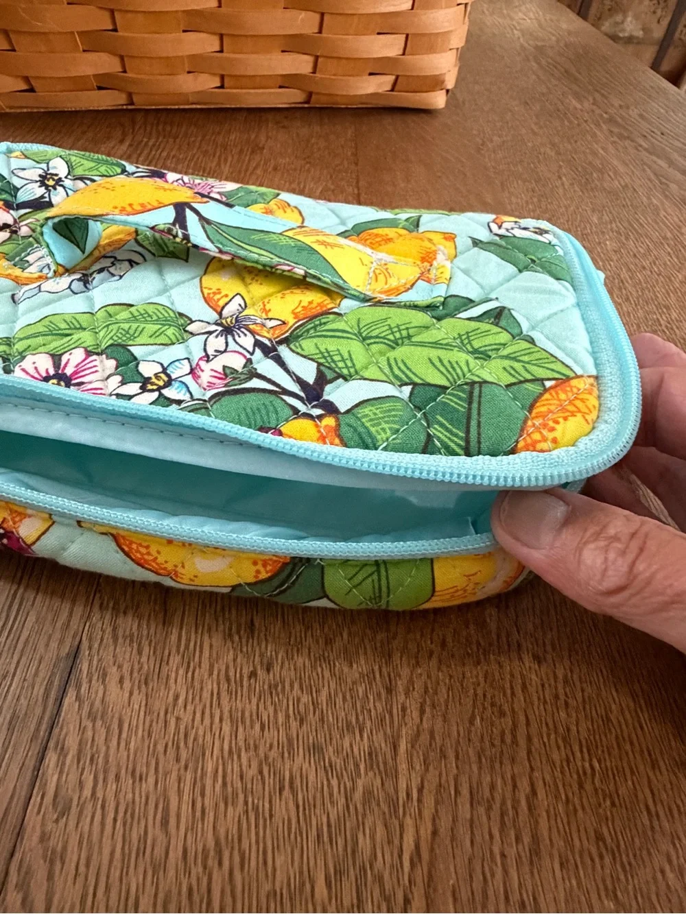 Vera Bradley Quilted Lemon Print Cosmetic Case in Light Blue